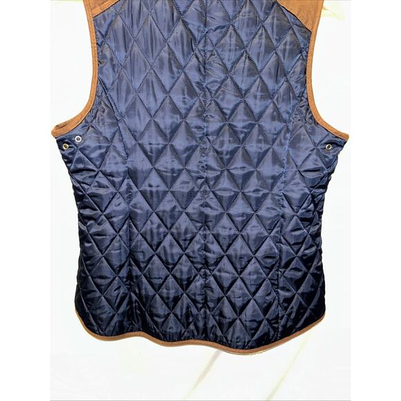 Vince Camuto Quilted Puffer Vest Womens Medium Navy With Brown Suede Trim Chore - Picture 11 of 13